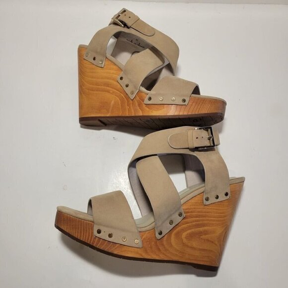 JOIE Taupe Cecilia 4.5" Wedge Sandals Women's Size 7 Buckle Closure - Picture 5 of 12